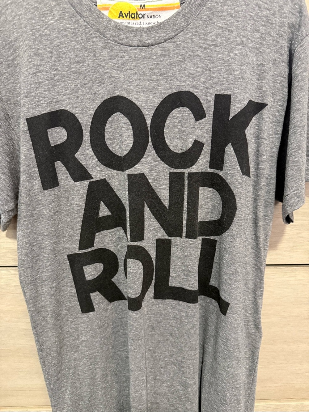 Aviator Nation Gray Tee with Black 'ROCK AND ROLL' Graphic - Picture 2 of 8